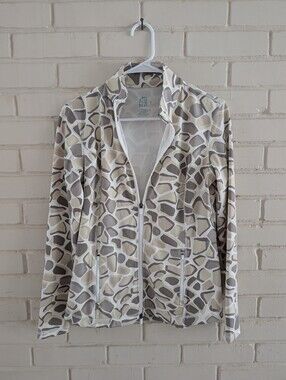 J McLaughlin S Billie Jacket Beige Giraffe Abstract Geometric Print Athleisure